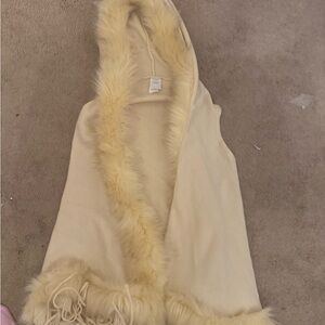 Cream Hooded Vest with Faux Fur Trim